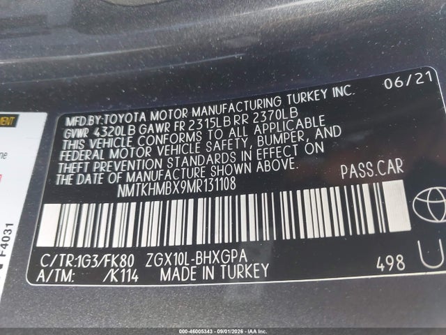 Продаж на аукціоні авто 2021 Toyota C-hr Xle, vin: NMTKHMBX9MR131108, номер лоту: 46005343