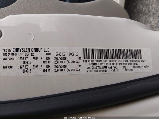 2013 Dodge Grand Caravan Sxt მანქანა იყიდება აუქციონზე, vin: 2C4RDGCG8DR551009, აუქციონის ნომერი: 46005366