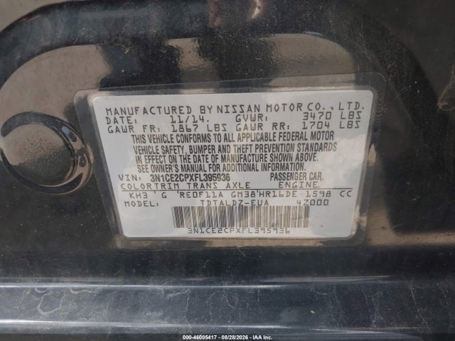 Aukcja sprzedaży 2015 Nissan Versa Note S (sr)/s Plus/sl/sr/sv, vin: 3N1CE2CPXFL395936, numer aukcji: 46005417