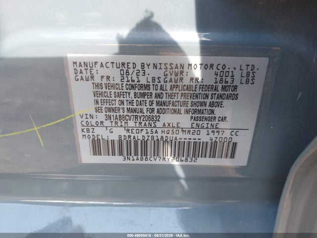 Aukcja sprzedaży 2024 Nissan Sentra Sv Xtronic Cvt, vin: 3N1AB8CV7RY206832, numer aukcji: 46005418