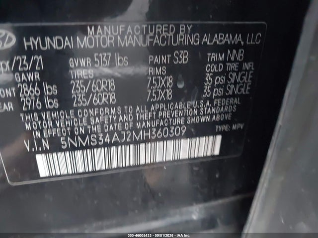 Hyundai Santa Fe Sel 2021 5NMS34AJ2MH360309 Image 9
