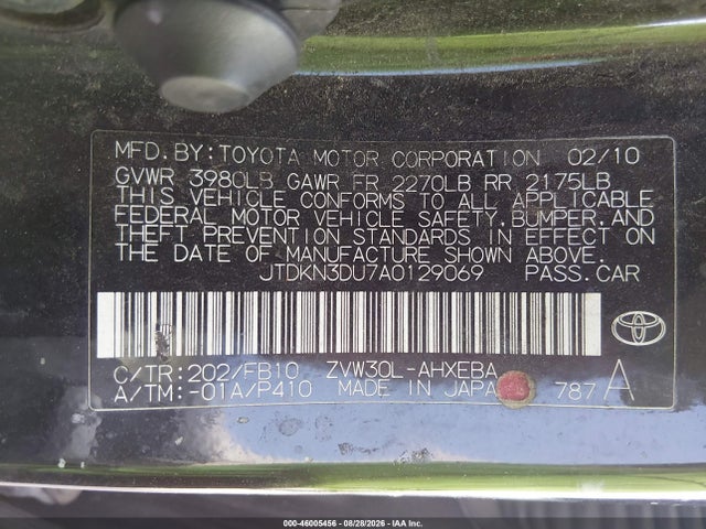 46005456 :رقم المزاد ، JTDKN3DU7A0129069 vin ، 2010 Toyota Prius Iii مزاد بيع