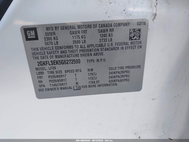 GMC Terrain Sle 2016 2GKFLSEK5G6272590 Image 9