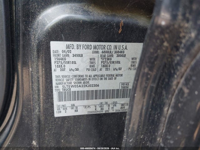 46005474 :رقم المزاد ، 5LTEW05A32KJ02306 vin ، 2002 Lincoln Blackwood مزاد بيع