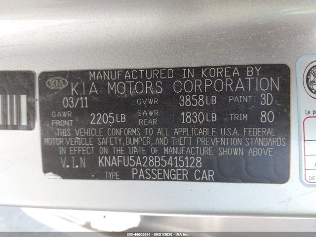 Aukcja sprzedaży 2011 Kia Forte Ex, vin: KNAFU5A28B5415128, numer aukcji: 46005491