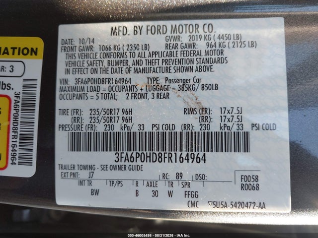 Ford FUSION SE 2015 3FA6P0HD8FR164964 Image 9