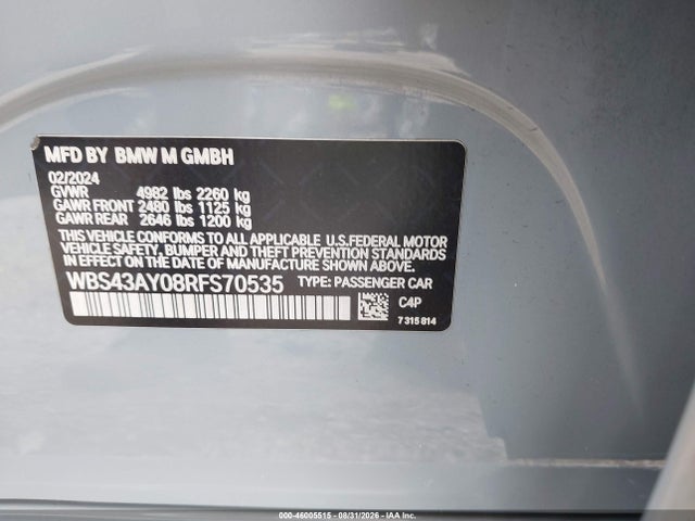 2024 Bmw M3 Competition Xdrive მანქანა იყიდება აუქციონზე, vin: WBS43AY08RFS70535, აუქციონის ნომერი: 46005515