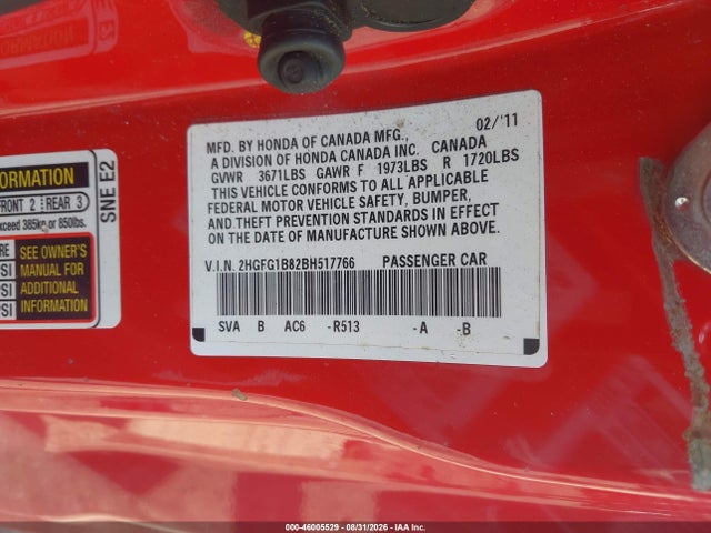 Продажа на аукционе авто 2011 Honda Civic Ex, vin: 2HGFG1B82BH517766, номер лота: 46005529