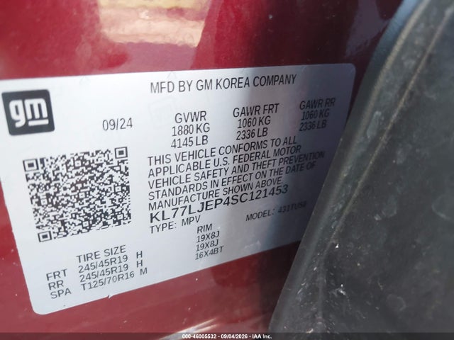 46005532 :رقم المزاد ، KL77LJEP4SC121453 vin ، 2025 Chevrolet Trax Fwd 2rs مزاد بيع