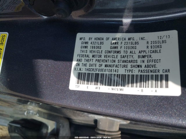 Aukcja sprzedaży 2014 Honda Accord Ex-l, vin: 1HGCR2F89EA106140, numer aukcji: 46005546