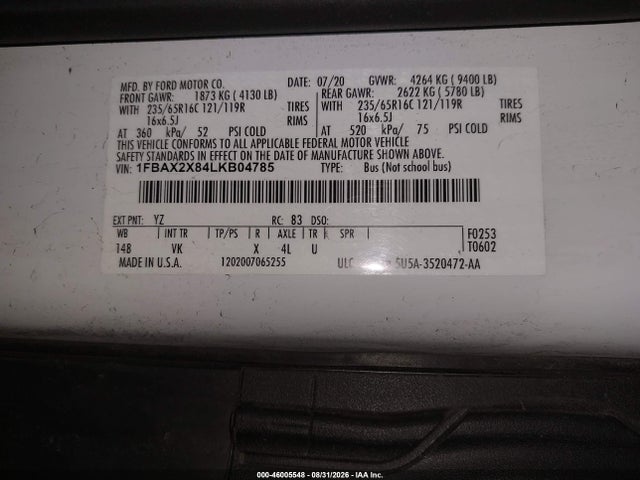Ford Transit-350 Passenger Van Xl 2020 1FBAX2X84LKB04785 Image 9