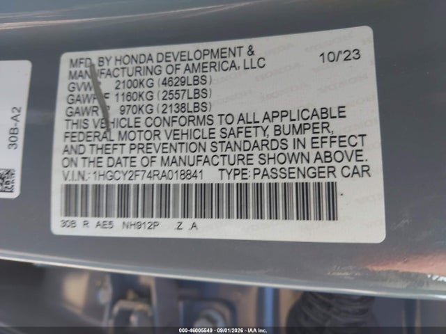 Продажа на аукционе авто 2024 Honda Accord Hybrid Sport-l, vin: 1HGCY2F74RA018841, номер лота: 46005549