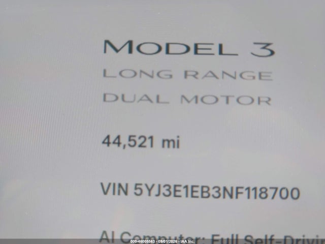 Aukcja sprzedaży 2022 Tesla Model 3 Long Range Dual Motor All-wheel Drive, vin: 5YJ3E1EB3NF118700, numer aukcji: 46005563