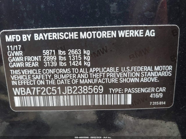 Продажа на аукционе авто 2018 Bmw Alpina B7 Xdrive, vin: WBA7F2C51JB238569, номер лота: 46005566