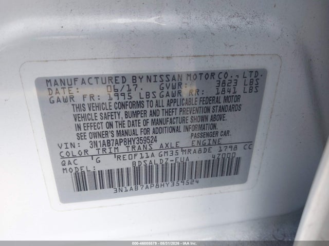 Продажа на аукционе авто 2017 Nissan Sentra Sv, vin: 3N1AB7AP8HY359524, номер лота: 46005579