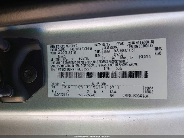 Aukcja sprzedaży 2015 Ford F-150 Xl, vin: 1FTEX1EP7FKE23927, numer aukcji: 46005590