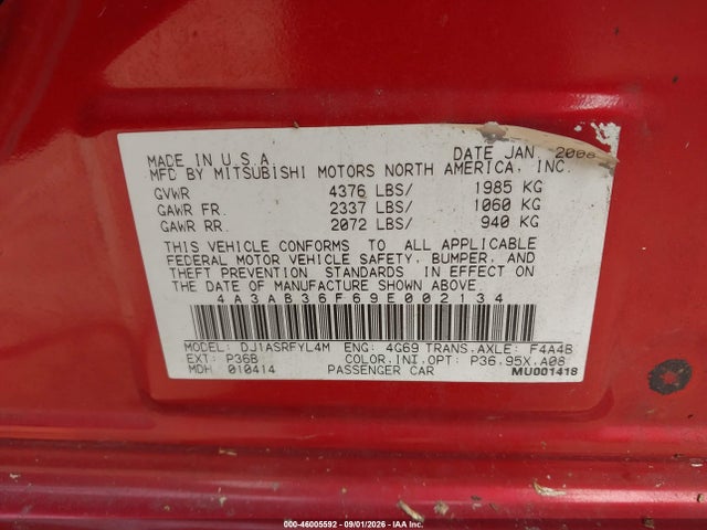 Продажа на аукционе авто 2009 Mitsubishi Galant Es/sport Edition, vin: 4A3AB36F69E002134, номер лота: 46005592