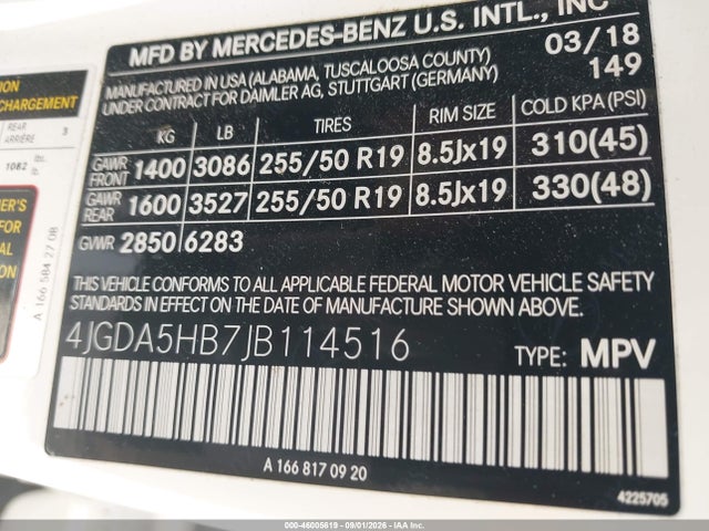 Продаж на аукціоні авто 2018 Mercedes-benz Gle 350 4matic, vin: 4JGDA5HB7JB114516, номер лоту: 46005619