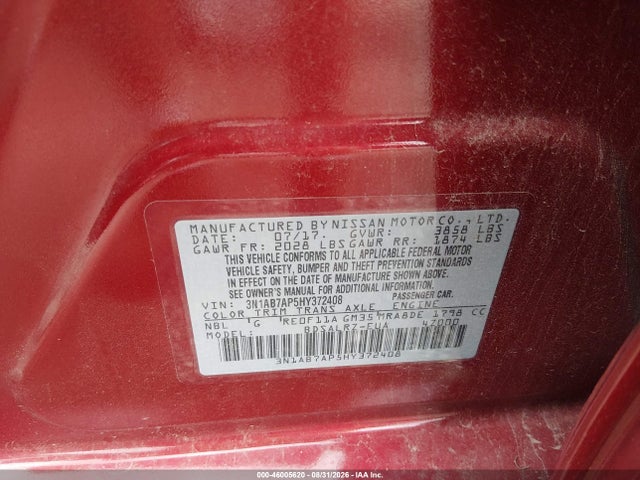 Aukcja sprzedaży 2017 Nissan Sentra Sr, vin: 3N1AB7AP5HY372408, numer aukcji: 46005620