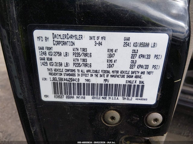 46005634 :رقم المزاد ، 1J8GL58K44W264410 vin ، 2004 Jeep Liberty Limited Edition مزاد بيع