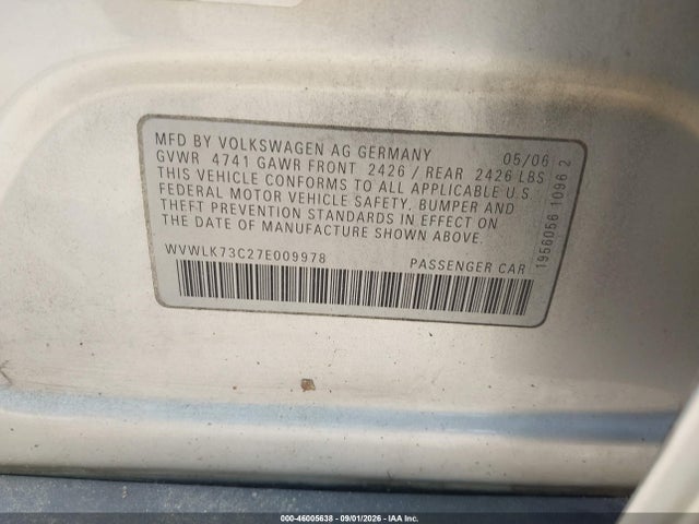 Aukcja sprzedaży 2007 Volkswagen Passat 2.0t, vin: WVWLK73C27E009978, numer aukcji: 46005638