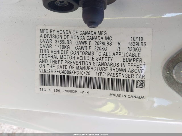 Honda Civic Sport 2019 2HGFC4B89KH310420 Image 9