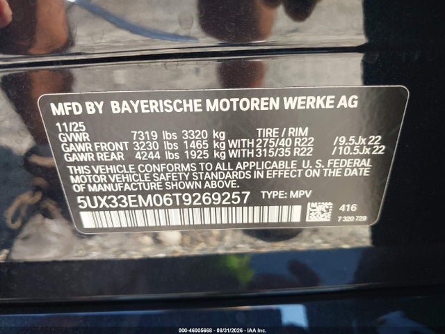 Продажа на аукционе авто 2026 Bmw X7 M60i, vin: 5UX33EM06T9269257, номер лота: 46005668
