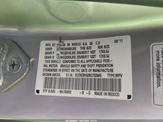 Продаж на аукціоні авто 2011 Honda Cr-v Ex, vin: 3CZRE3H50BG702645, номер лоту: 46005687