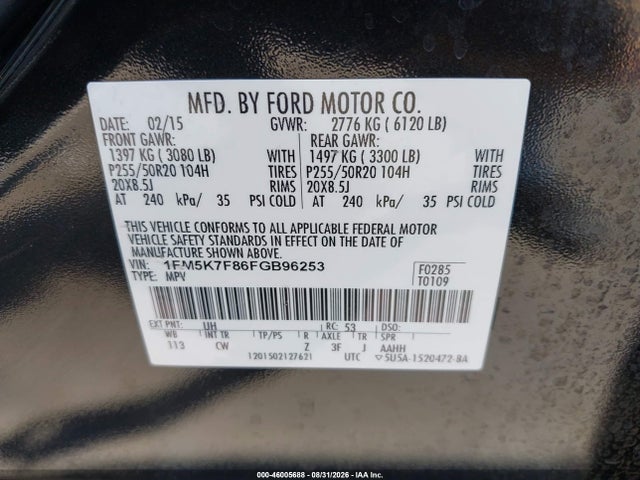 Продаж на аукціоні авто 2015 Ford Explorer Limited, vin: 1FM5K7F86FGB96253, номер лоту: 46005688
