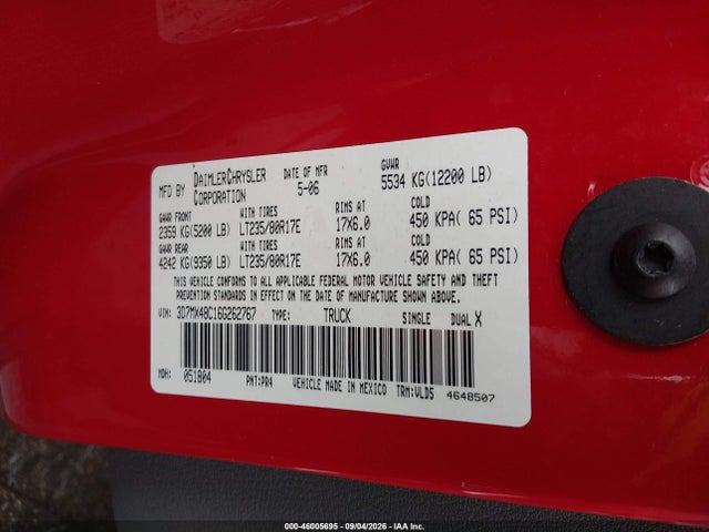 Aukcja sprzedaży 2006 Dodge Ram 3500 Laramie, vin: 3D7MX48C16G262767, numer aukcji: 46005695