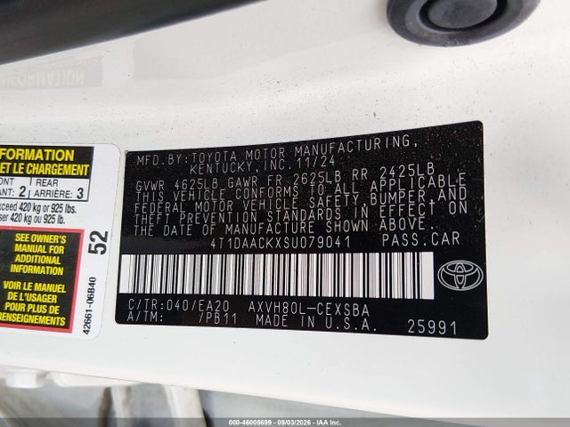 Продаж на аукціоні авто 2025 Toyota Camry Se, vin: 4T1DAACKXSU079041, номер лоту: 46005699