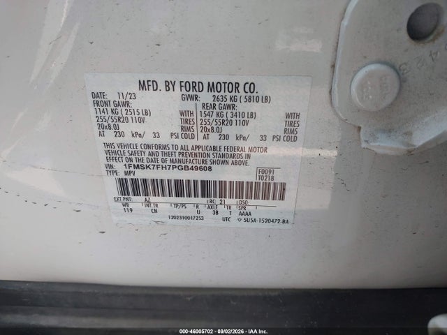 Продажа на аукционе авто 2023 Ford Explorer Limited, vin: 1FMSK7FH7PGB49608, номер лота: 46005702