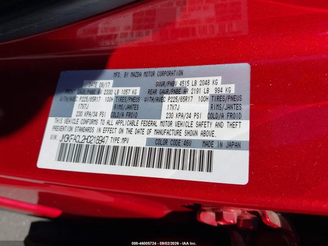 46005724 :رقم المزاد ، JM3KFACL2H0218947 vin ، 2017 Mazda Cx-5 Touring مزاد بيع
