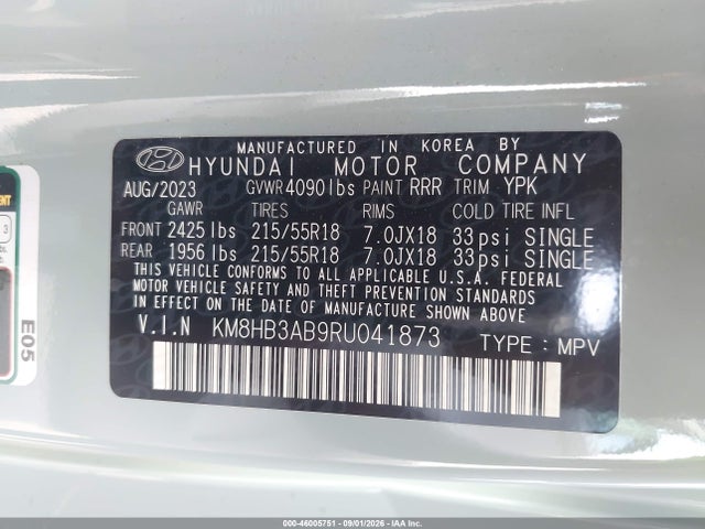 Aukcja sprzedaży 2024 Hyundai Kona Sel, vin: KM8HB3AB9RU041873, numer aukcji: 46005751