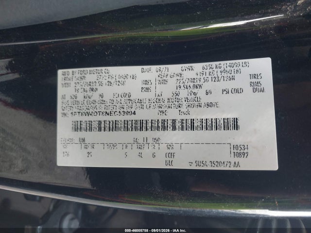 46005758 :رقم المزاد ، 1FT8W4DT8NEC53994 vin ، 2022 Ford F-450 Xlt مزاد بيع