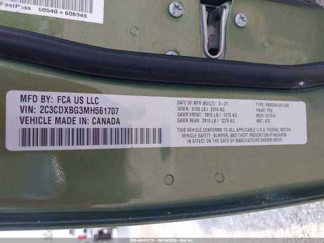 Продаж на аукціоні авто 2021 Dodge Charger Sxt Rwd, vin: 2C3CDXBG3MH561707, номер лоту: 46005770