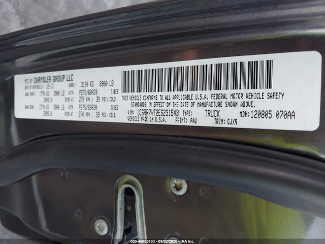 Auction sale of the 2014 Ram 1500 Laramie, vin: 1C6RR7VT2ES231543, lot number: 46005793