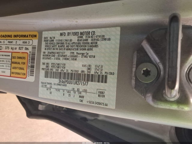 Продажа на аукционе авто 2018 Ford Fusion S Hybrid, vin: 3FA6P0UU1JR271577, номер лота: 46005803