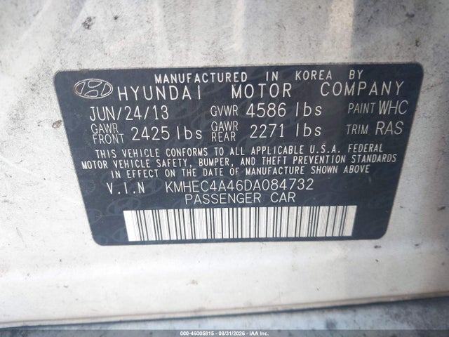 Aukcja sprzedaży 2013 Hyundai Sonata Hybrid Limited, vin: KMHEC4A46DA084732, numer aukcji: 46005815