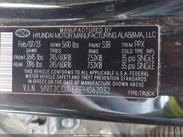 2023 Hyundai Santa Cruz Sel მანქანა იყიდება აუქციონზე, vin: 5NTJCDAE8PH062032, აუქციონის ნომერი: 46005829