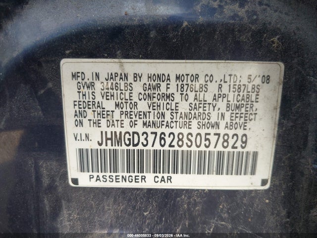 Продаж на аукціоні авто 2008 Honda Fit Sport, vin: JHMGD37628S057829, номер лоту: 46005833