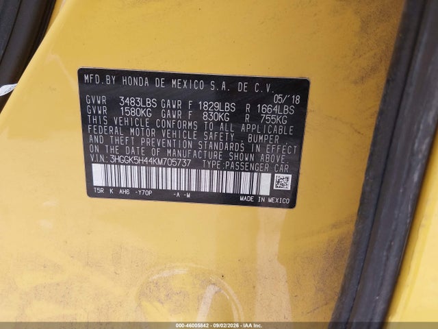 Aukcja sprzedaży 2019 Honda Fit Lx, vin: 3HGGK5H44KM705737, numer aukcji: 46005842
