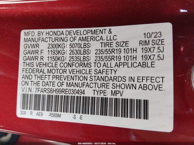 Продаж на аукціоні авто 2024 Honda Cr-v Hybrid Sport Touring, vin: 7FARS6H99RE030494, номер лоту: 46005853