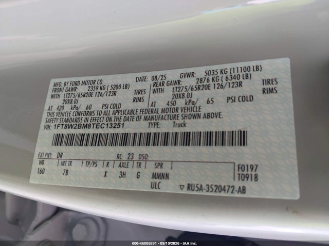 Продаж на аукціоні авто 2026 Ford F-250 Platinum, vin: 1FT8W2BM8TEC13251, номер лоту: 46005891