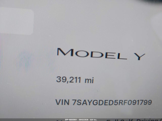 Продаж на аукціоні авто 2024 Tesla Model Y Long Range Single Motor Rear-wheel Drive/rwd, vin: 7SAYGDED5RF091799, номер лоту: 46005901