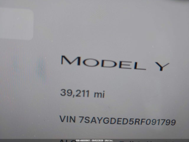 Продаж на аукціоні авто 2024 Tesla Model Y Long Range Single Motor Rear-wheel Drive/rwd, vin: 7SAYGDED5RF091799, номер лоту: 46005901