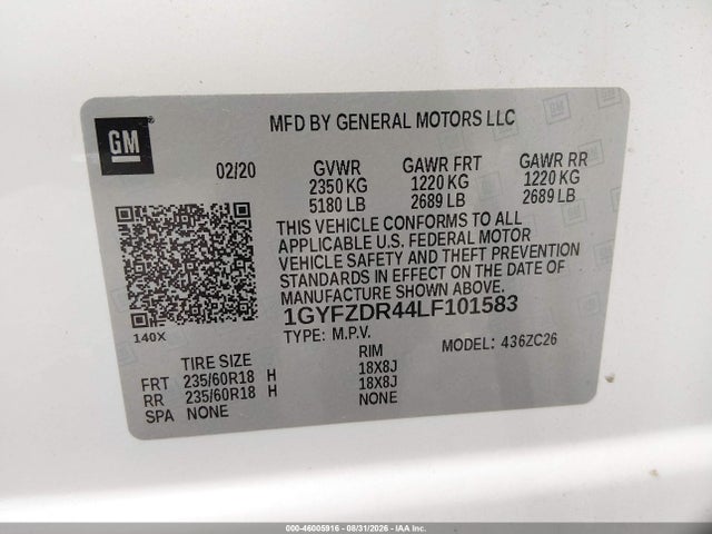 Продаж на аукціоні авто 2020 Cadillac Xt4 Awd Premium Luxury, vin: 1GYFZDR44LF101583, номер лоту: 46005916