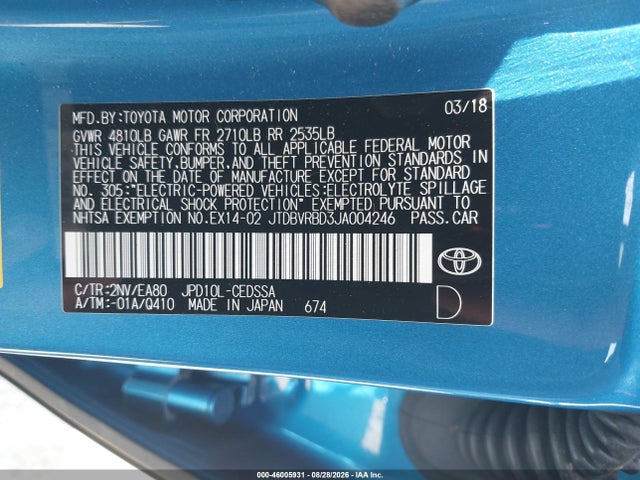JTDBVRBD3JA004246 Toyota Mirai