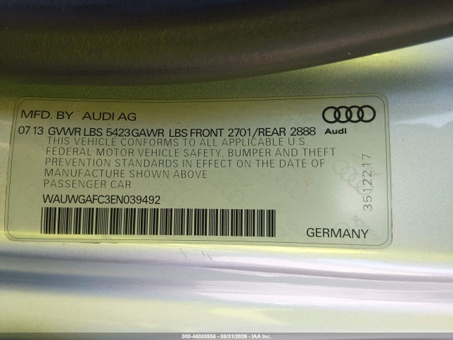 Aukcja sprzedaży 2014 Audi A7 3.0t Premium Plus, vin: WAUWGAFC3EN039492, numer aukcji: 46005958