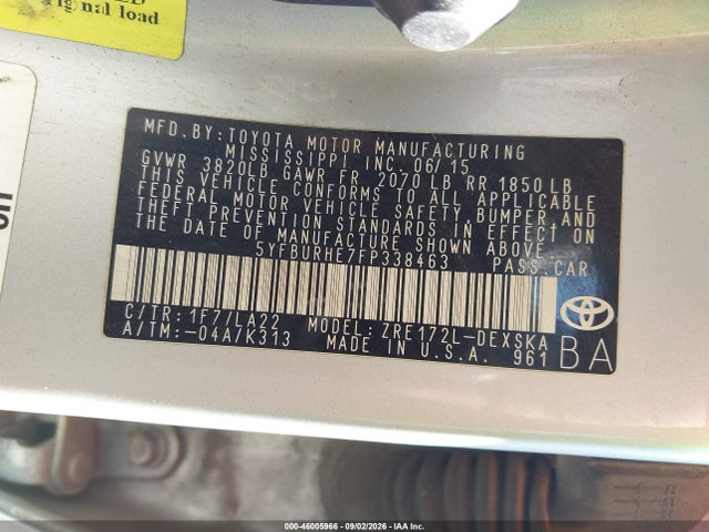 Toyota Corolla S Premium 2015 5YFBURHE7FP338463 Image 9